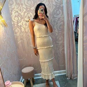 beige neutral one shoulder formal dress